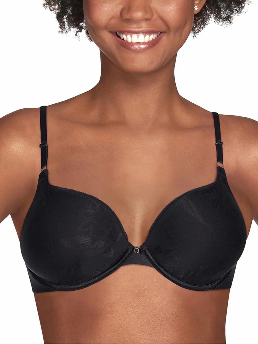 Vanity Fair Women's Ego Boost Push Up Bra, Underwire Bra Black Jacquard Size 34C